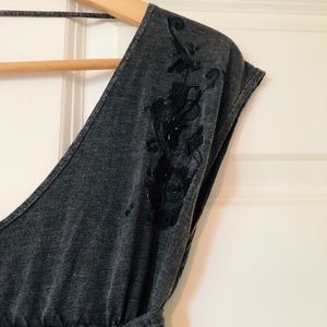 Vintage Gray Deep V Long Cotton Dress